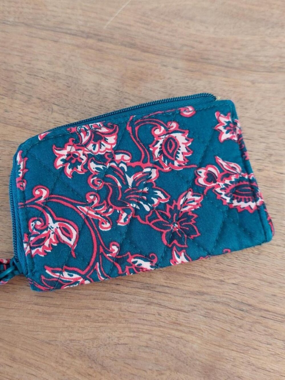 Vera Bradley Victorian vines teal and red floral print zip pouch with wrist stra